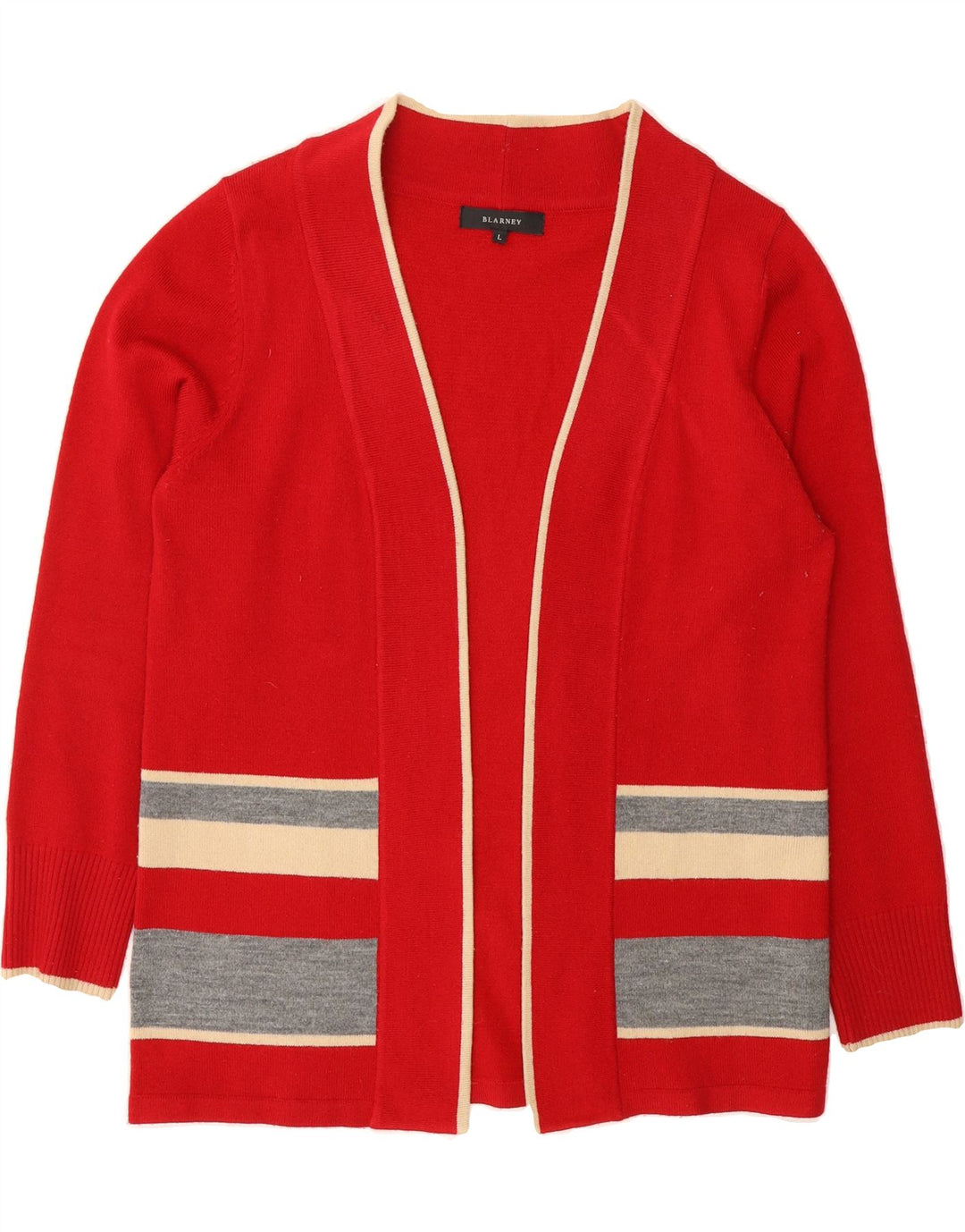 BLARNEY Womens Open Cardigan Sweater UK 16 Large Red Striped Vintage Blarney and Second-Hand Blarney from Messina Hembry 