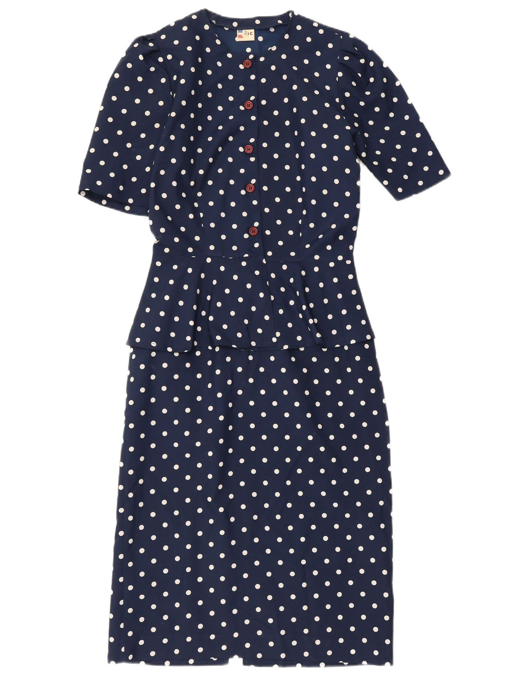 Vestido peplum vintage para mujer IT 42 Poliéster de lunares azul marino medio