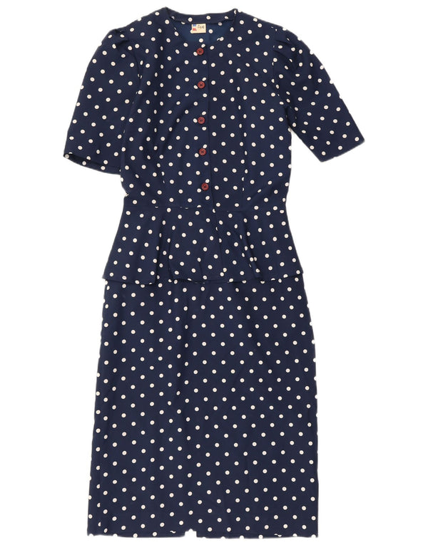 Vestido peplum vintage para mujer IT 42 Poliéster de lunares azul marino medio