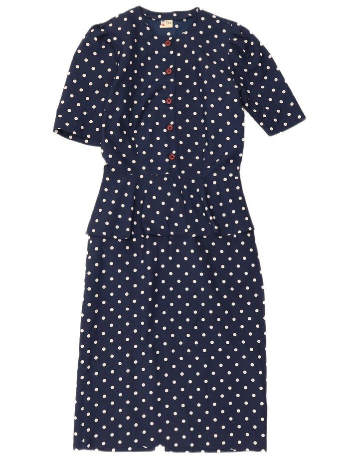 Vestido peplum vintage para mujer IT 42 Poliéster de lunares azul marino medio