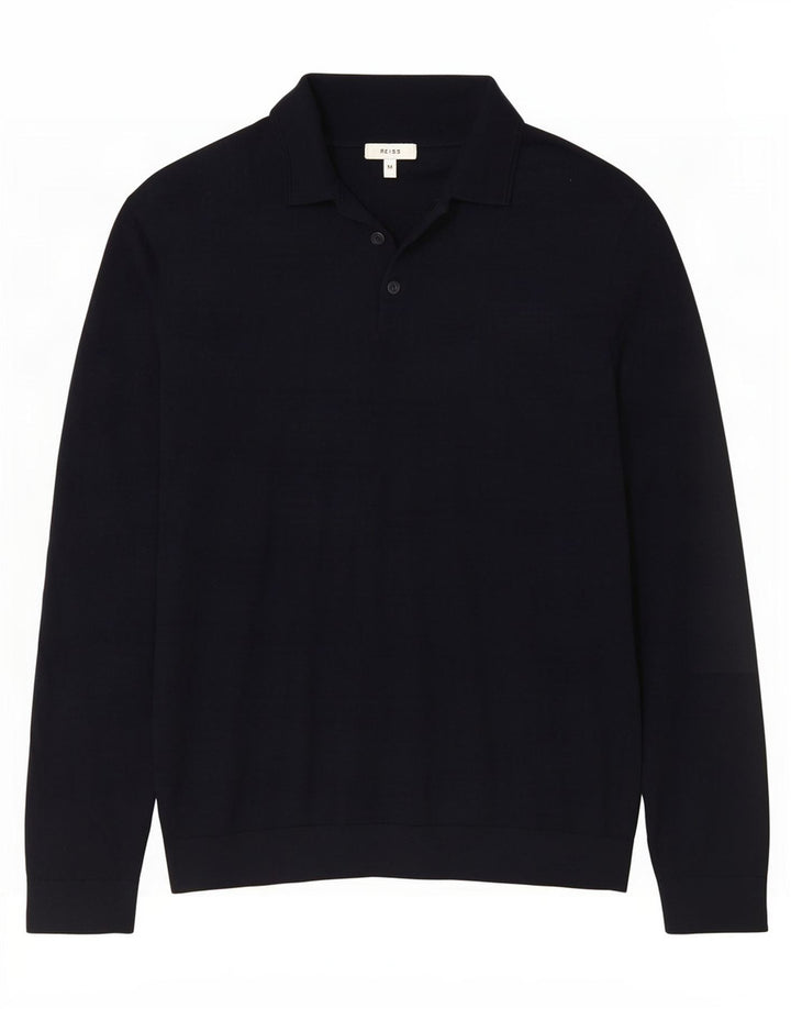 Jersey Reiss Hombre con cuello tipo polo de lana azul marino medio