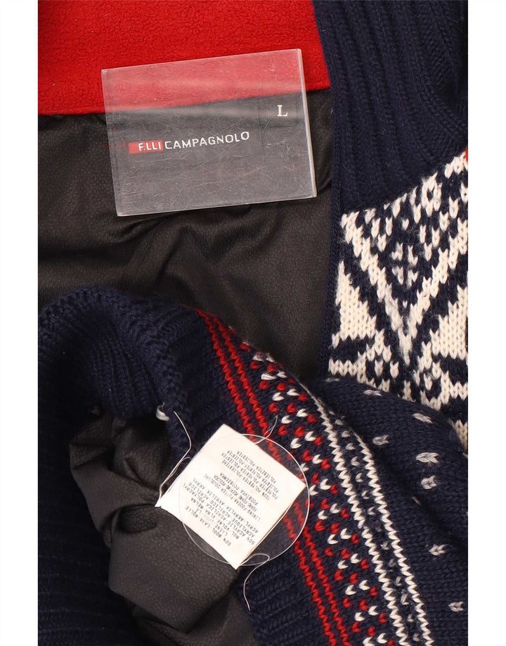 Campagnolo Cárdigan para hombre suéter grande azul marino lana Fair Isle