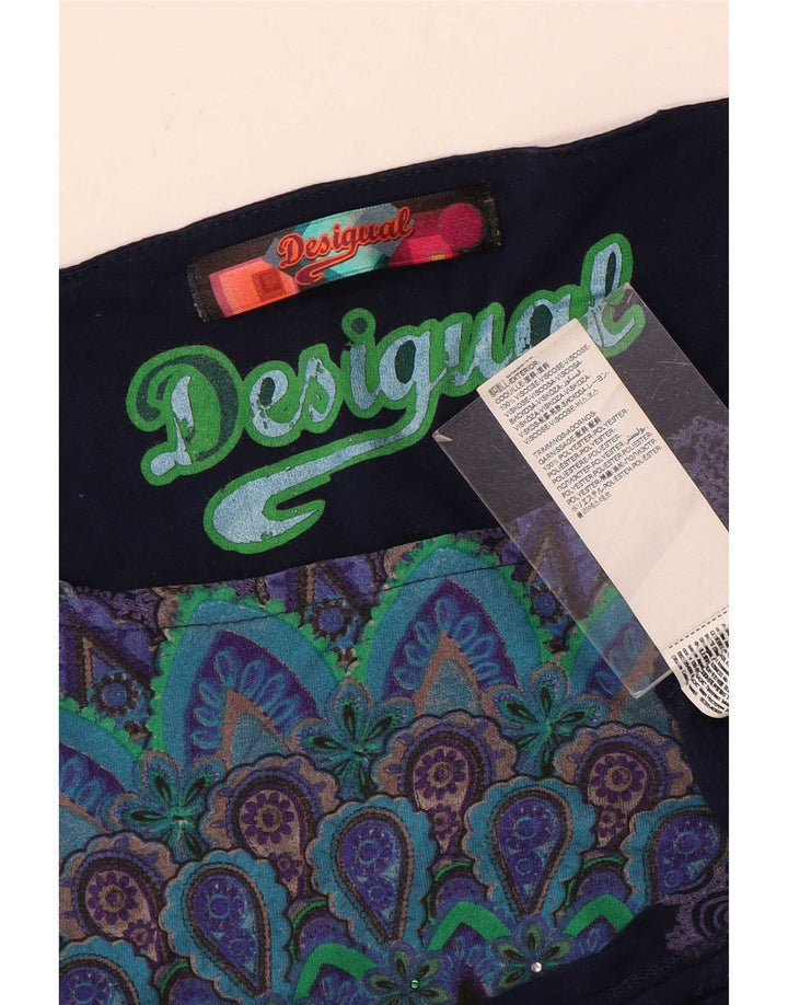 Desigual Mujer Batwing Blusa Top UK 10 Small Azul Marino Viscosa