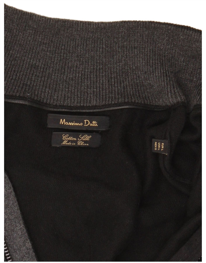 Massimo Dutti Hombre Cárdigan Con Cremallera Completa Suéter Grande Negro Algodón