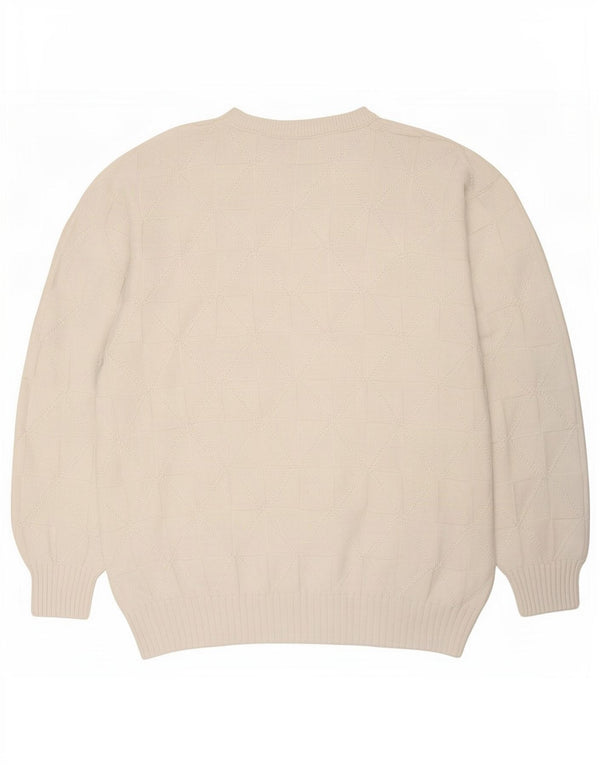 Vintage hombres cuello redondo jersey suéter XL blanco