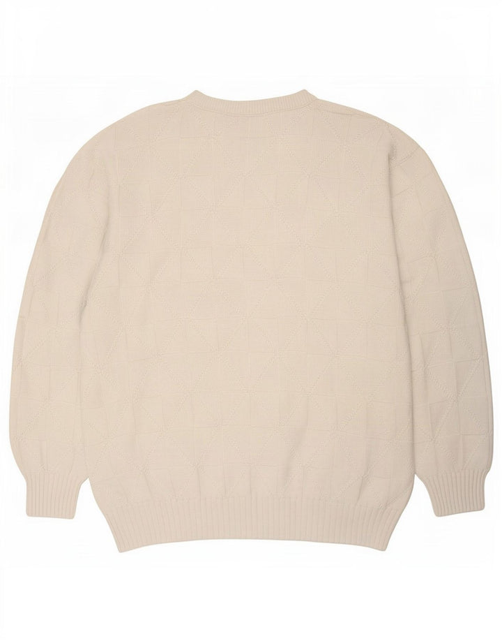 Vintage hombres cuello redondo jersey suéter XL blanco