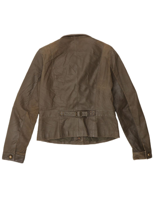 Chaqueta de cuero vintage para mujer IT 44 Caqui medio