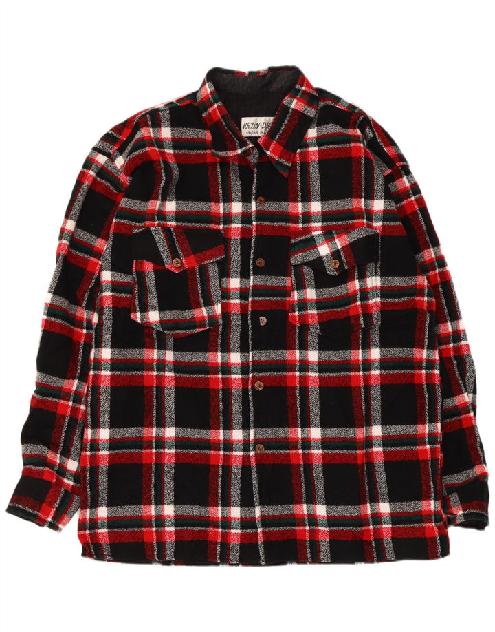 Camisa de franela vintage para hombre 2XL Poliéster a cuadros negro