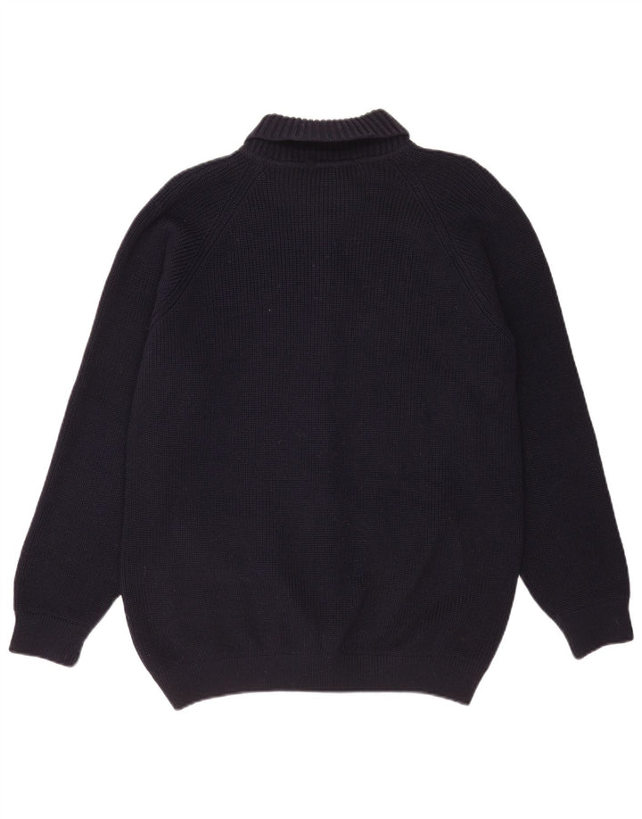 Vintage hombres Cardigan suéter medio azul marino lana virgen
