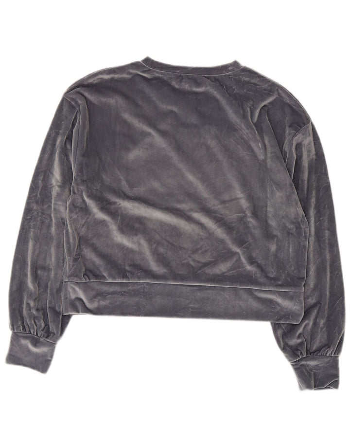 Zara Mujer Crop Velour Sudadera De Gran Tamaño Jersey UK 10 Small Gris
