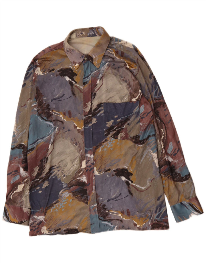VINTAGE Camisa de patrón abstracto para hombre mediana multicolor