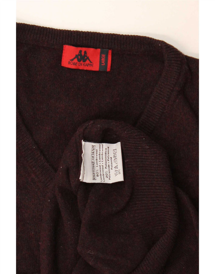 Kappa Jersey con Cuello en V para Hombre Large Borgoña Lana de Cordero
