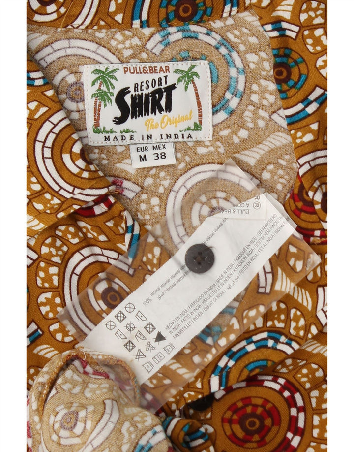 Camisa Pull & Bear Hombre Manga Corta Viscosa Geométrica Beige Medio