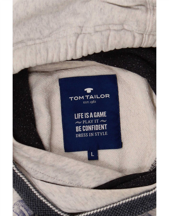 Tom Tailor Jersey con capucha y estampado gráfico para hombre de algodón gris grande