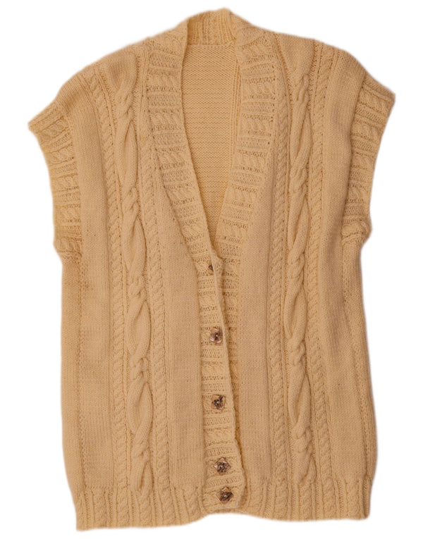 Vintage mujer sin mangas Cardigan suéter Reino Unido 20 2XL Beige