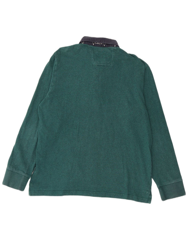 CREW CLOTHING Polo de rugby de manga larga para hombre XL Bloque de color verde