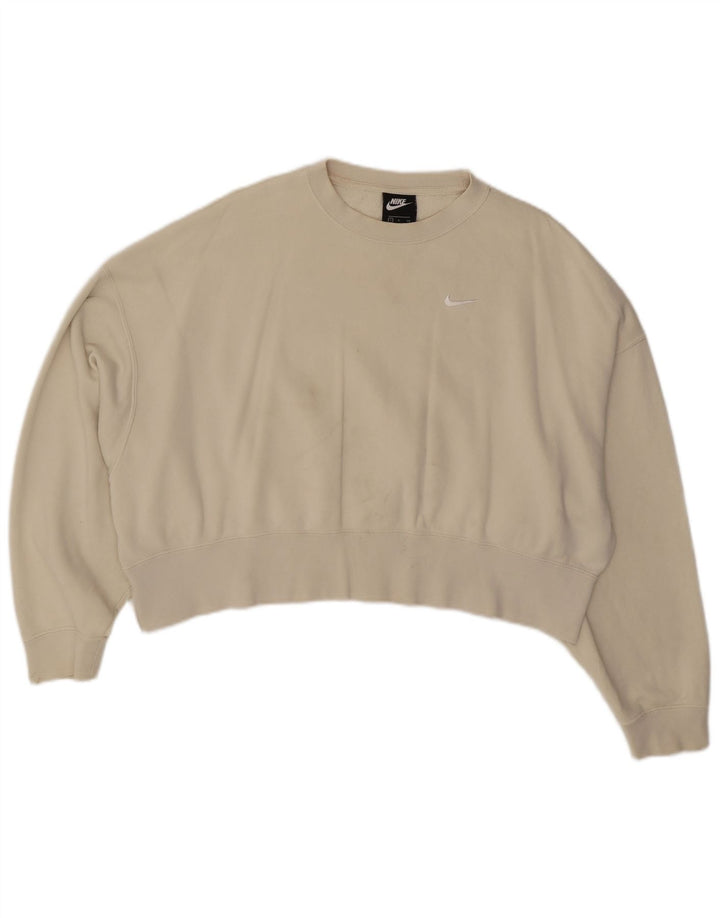 NIKE Mujer Crop Oversize Sudadera Jumper UK 10 Small Off White Cotton