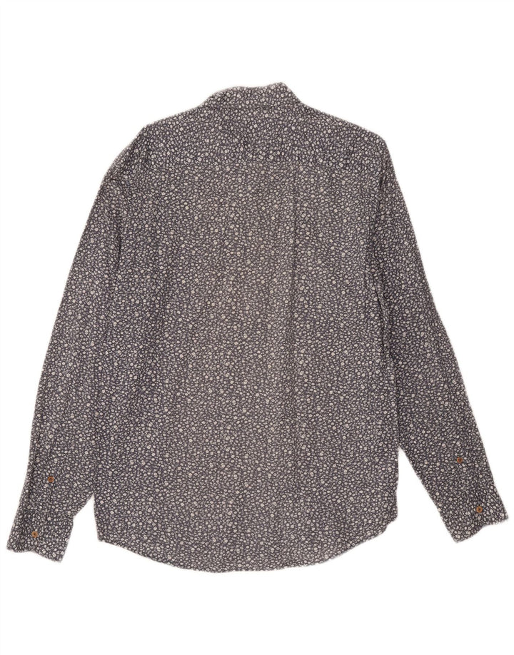Benetton Hombre Camisa Grande De Algodón Floral Azul