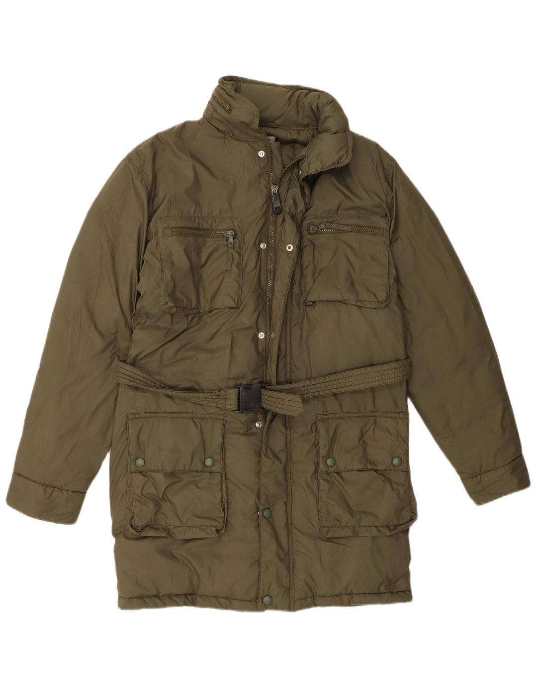 ALBERTO ASPESI Abrigo acolchado con capucha para mujer UK 44 Poliéster caqui medio