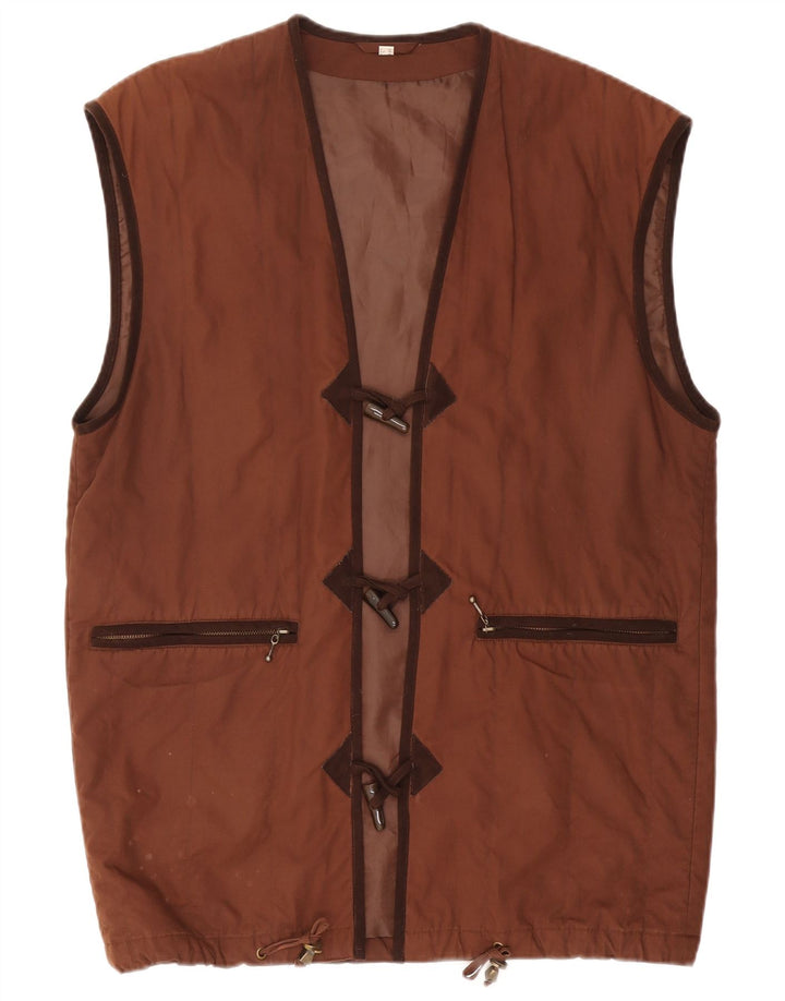 Vintage mujer oversize gilet Reino Unido 10 pequeño algodón marrón