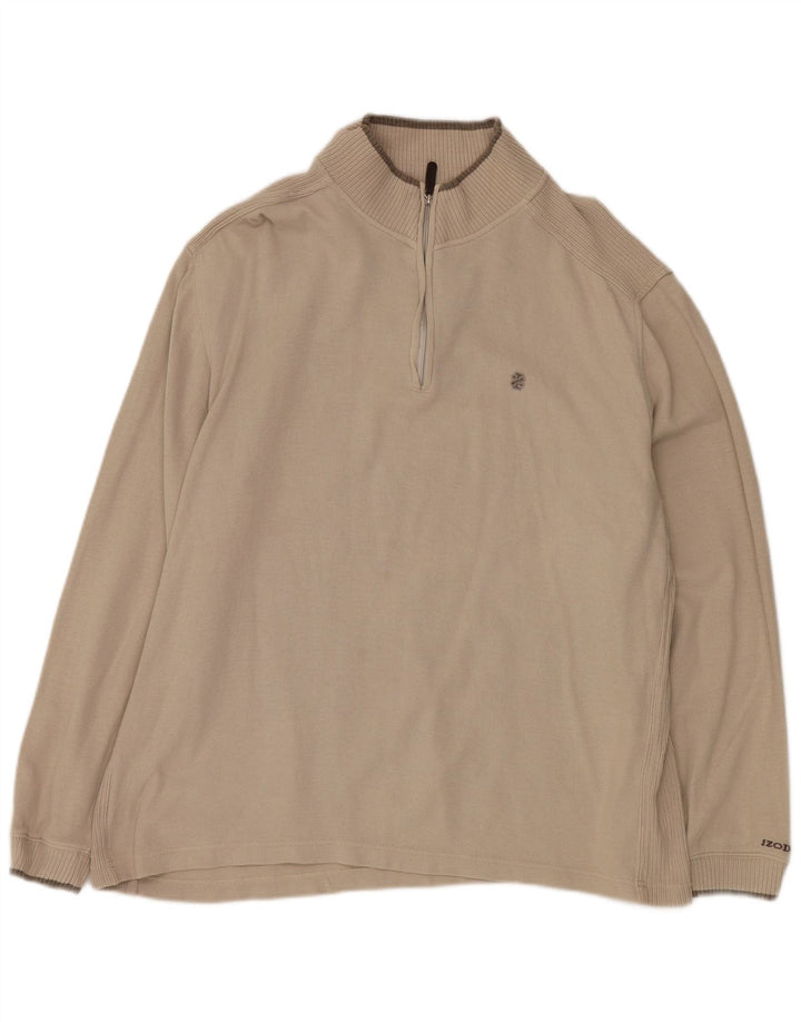 Izod Mens Zip Neck Top Manga Larga Grande Algodón Beige