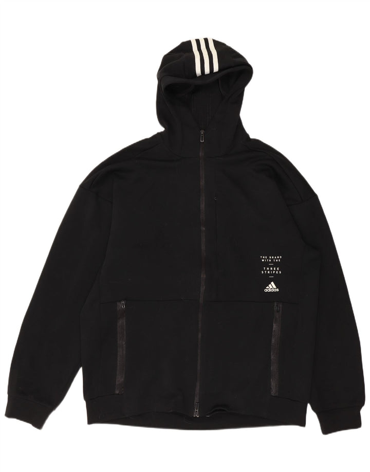 ADIDAS Hombres Climalite Graphic Zip Sudadera con capucha Suéter Mediano Negro Poliéster