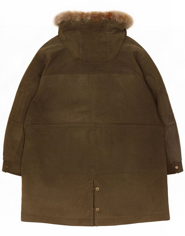 Vintage mujer con capucha ante Parka chaqueta Reino Unido 24 4XL cuero caqui