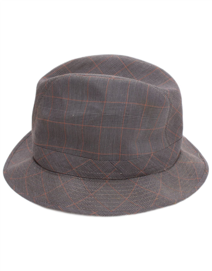 Vintage hombres Fedora sombrero grande gris cheque clásico