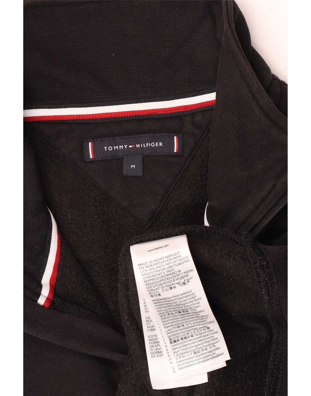 Tommy Hilfiger Sudadera con gráfico y cuello con cremallera para hombre Jumper Medium Black Cotton