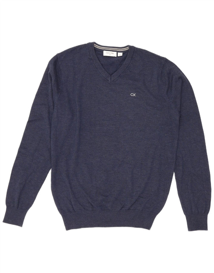 Calvin Klein - Jersey de golf con cuello en V para hombre, algodón azul marino mediano