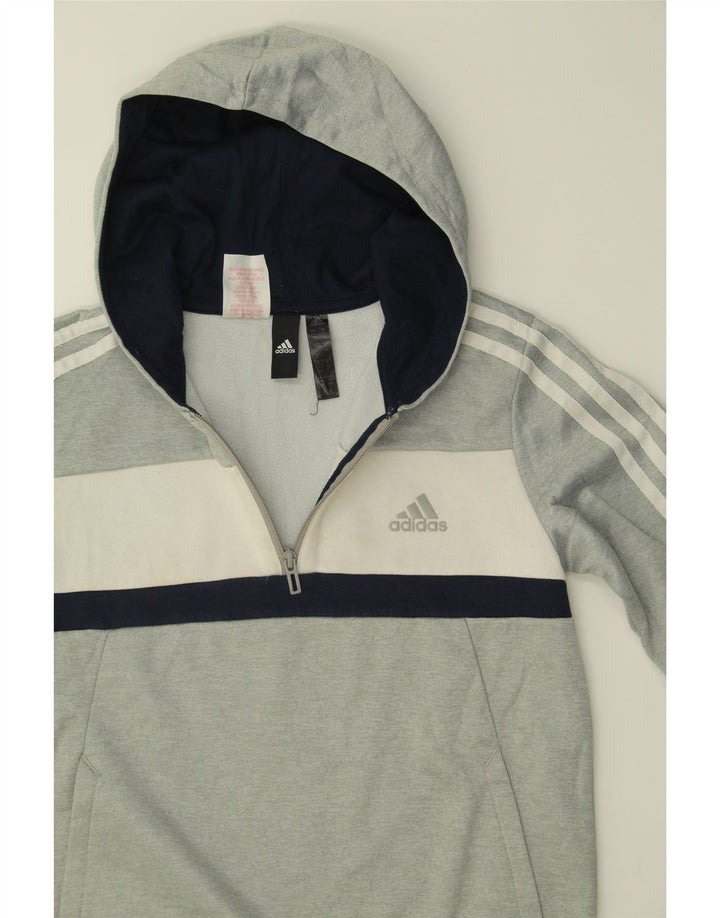 ADIDAS Boys Hoodie Jumper 11-12 Years Grey Colourblock Polyester Vintage Adidas and Second-Hand Adidas from Messina Hembry 