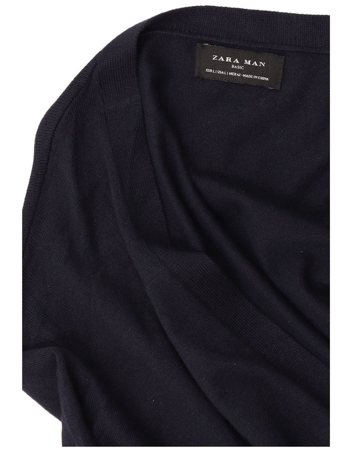 Zara Hombre Cárdigan Suéter Grande Azul Marino