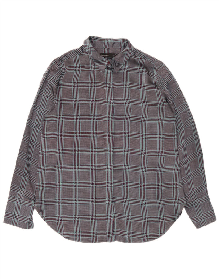 Marks & Spencer Camisa extragrande para mujer UK 10 Small Blue Check Poliéster