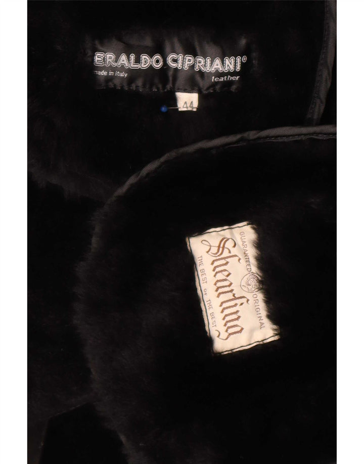Vintage mujer shearling abrigo EU 44 XL negro geométrico