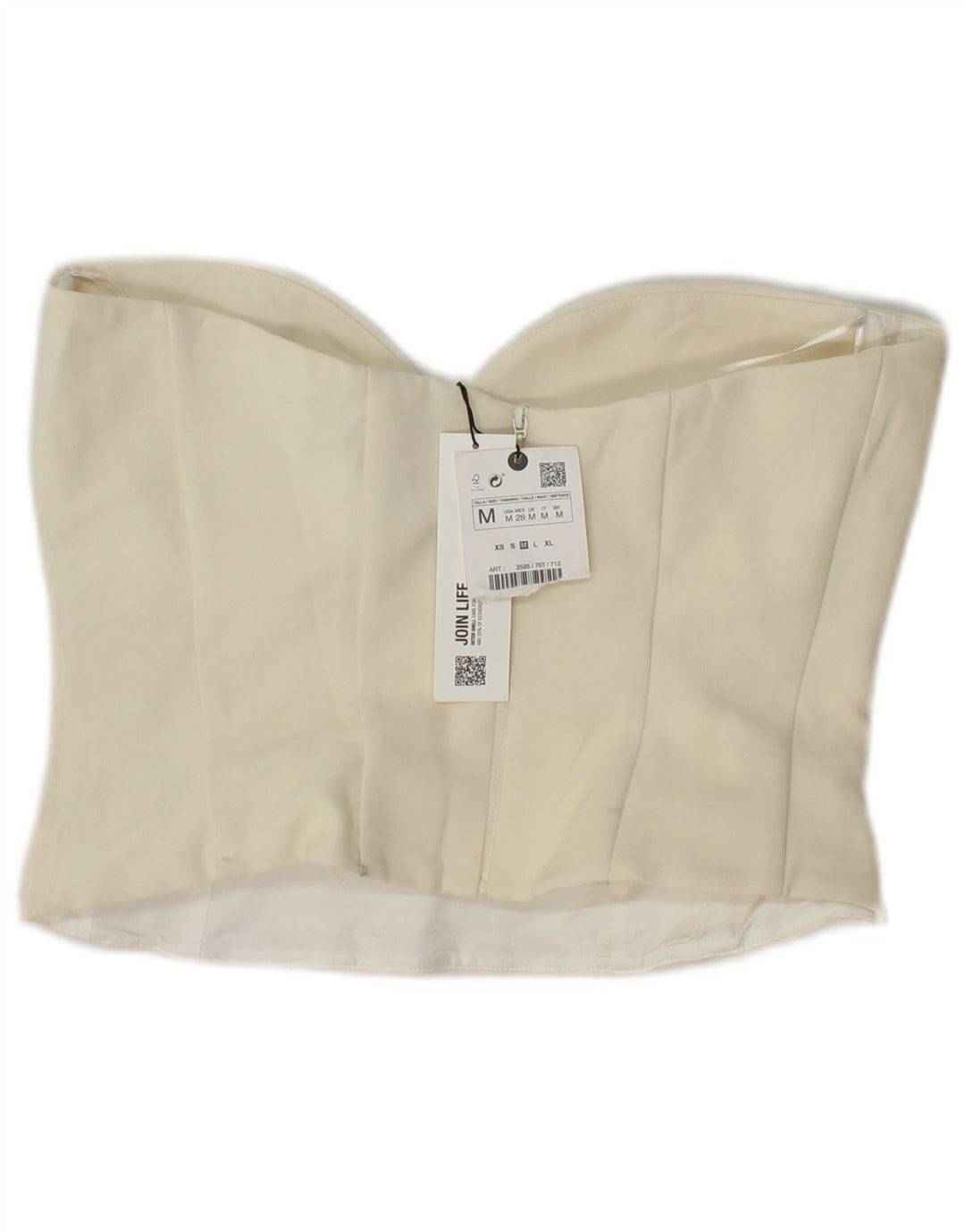 Zara Top Corto Con Corsé Sin Tirantes Para Mujer UK 40 Medio Poliéster Blanco Roto