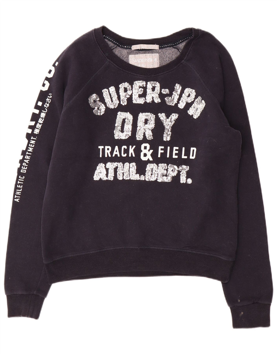 SUPERDRY Mujer Track & Field Crop Sudadera Jumper UK 46 Grande Azul Marino