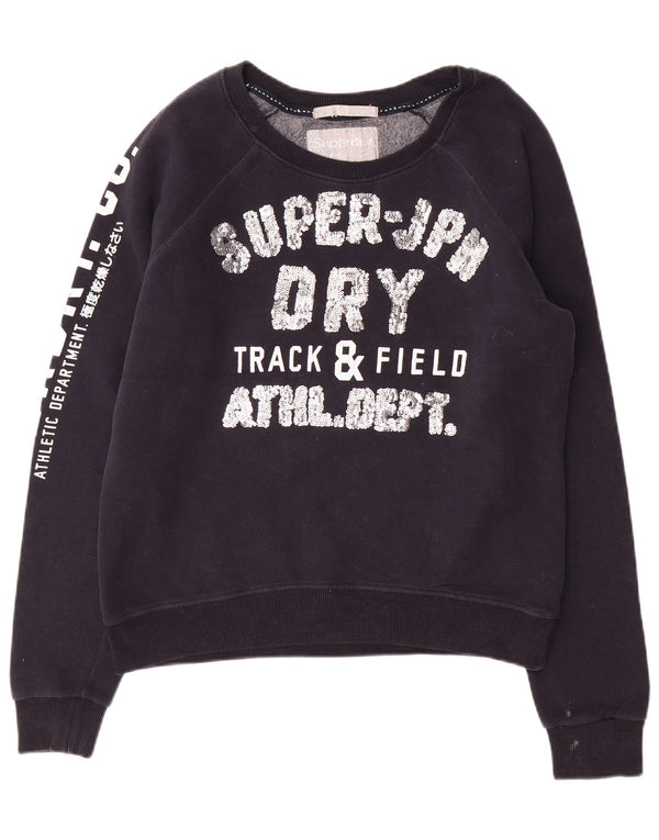 SUPERDRY Mujer Track & Field Crop Sudadera Jumper UK 46 Grande Azul Marino