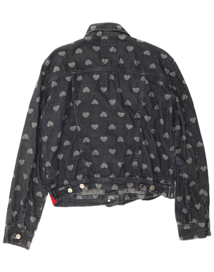 Moschino Chaqueta Vaquera Estampada para Mujer Reino Unido 42 Medio Azul Marino Algodón Corazón