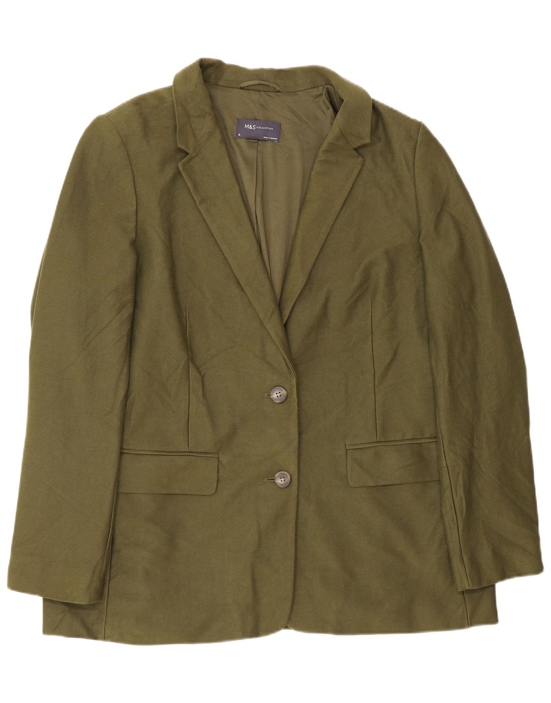 Marks & Spencer Chaqueta Blazer de 2 Botones para Mujer UK 18 XL Algodón Caqui