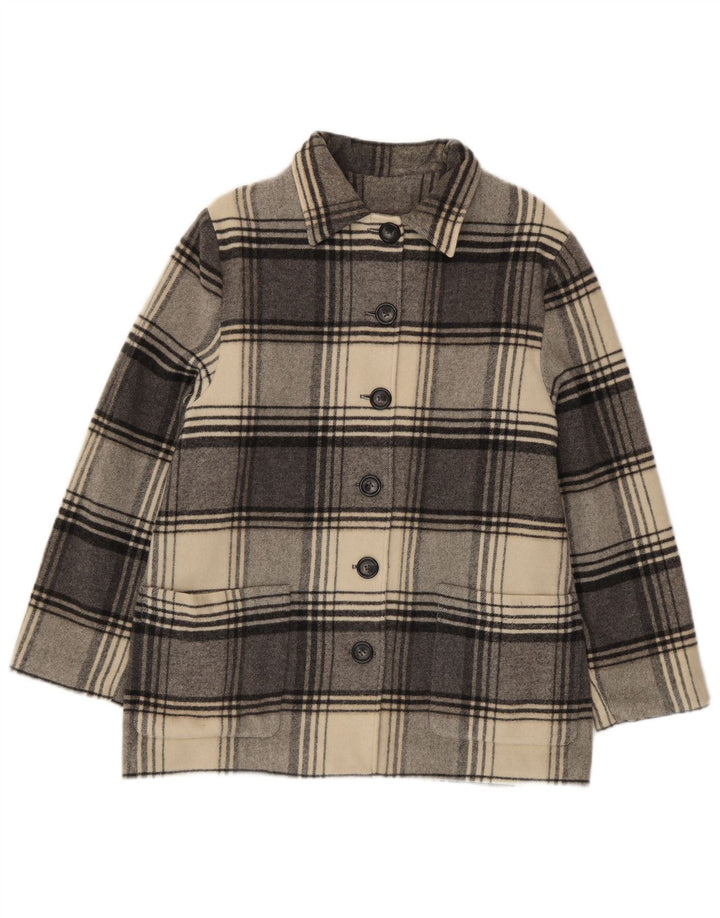 Vintage mujer abrigo Reino Unido 14 gris medio comprobar lana nueva