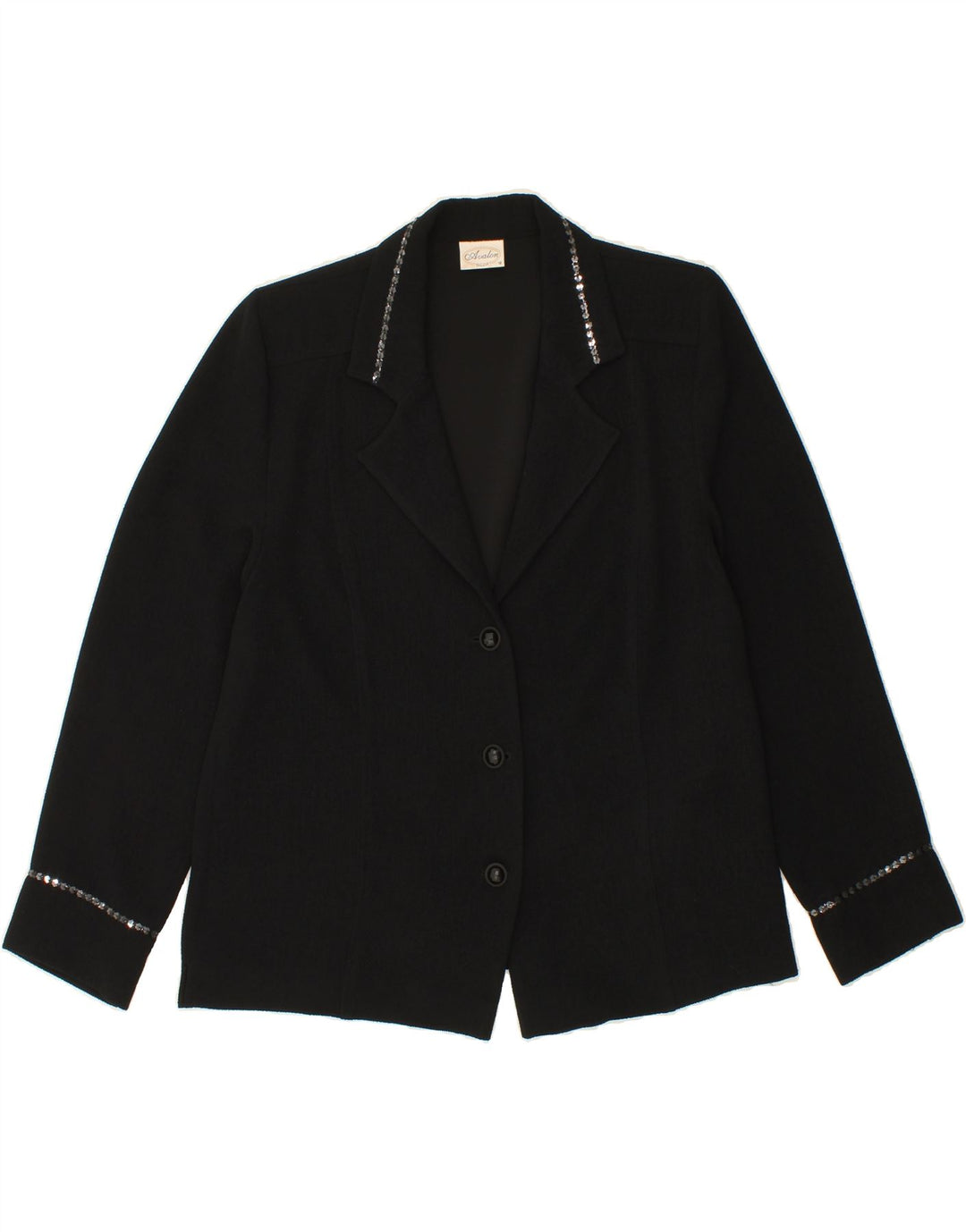 VINTAGE Womens 3 Button Blazer Jacket UK 12 Medium Black Polyester Vintage Vintage and Second-Hand Vintage from Messina Hembry 