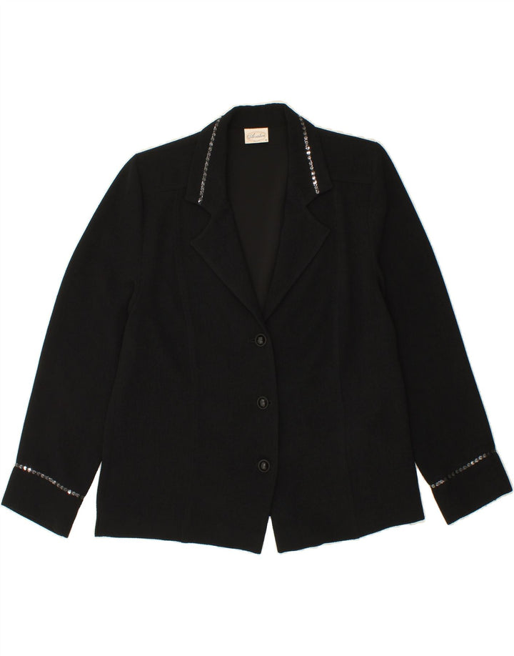 VINTAGE Womens 3 Button Blazer Jacket UK 12 Medium Black Polyester Vintage Vintage and Second-Hand Vintage from Messina Hembry 