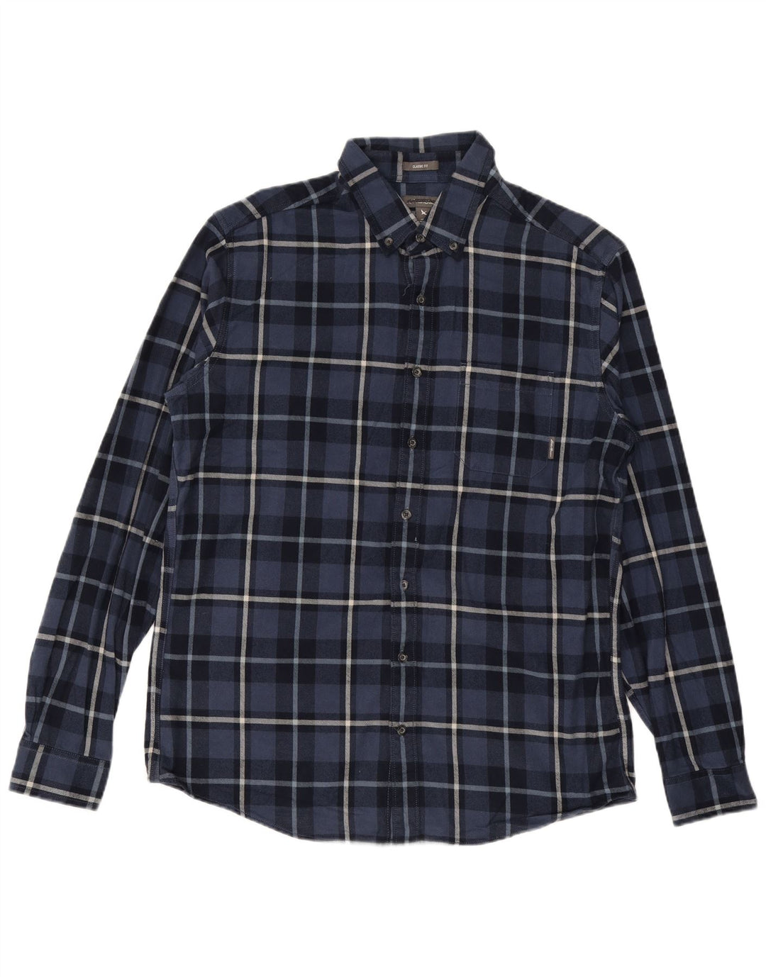 EDDIE BAUER Camisa de franela de corte clásico para hombre Algodón a cuadros azul marino grande
