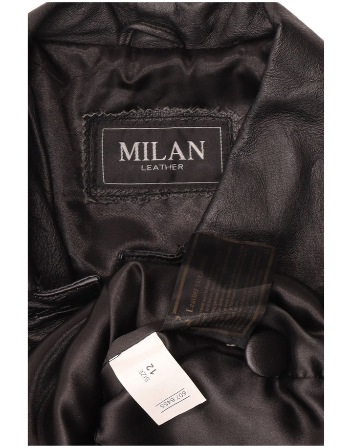 Vintage mujer cuero abrigo US 12 cuero floral negro grande