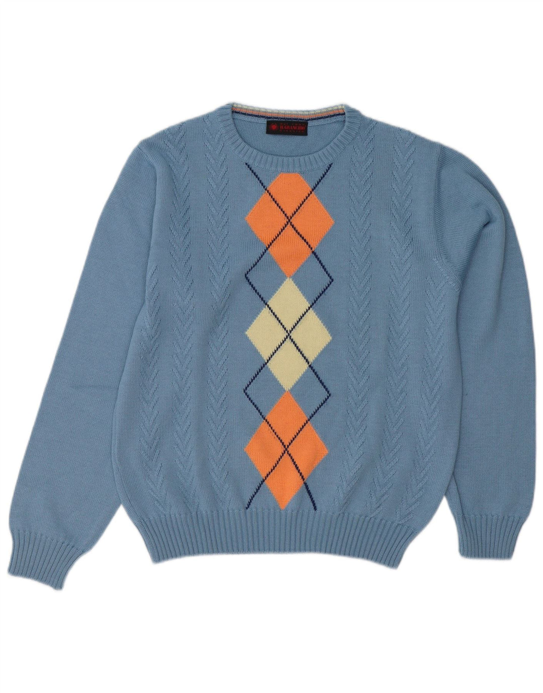 Il Granchio Jersey De Cuello Redondo Para Hombre Jersey De Lana Azul Medio Argyle/Diamond