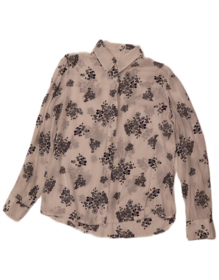 BENETTON Camisa transparente para mujer UK 6 XS Modal floral blanco