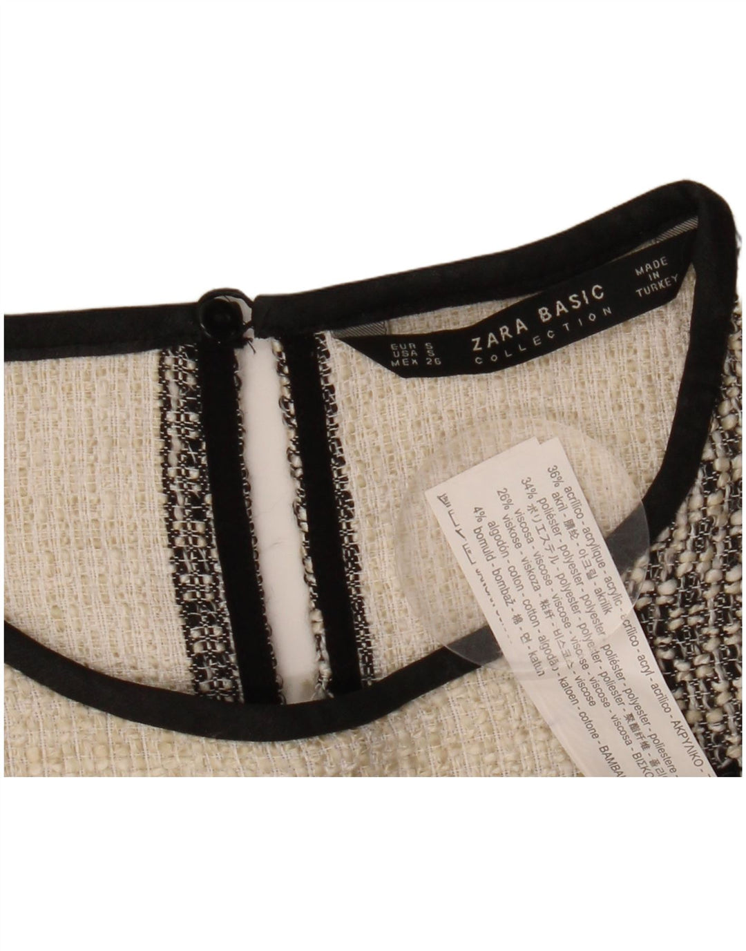 Zara Mujer Blusa Top UK 10 Small Off White Check Acrílico