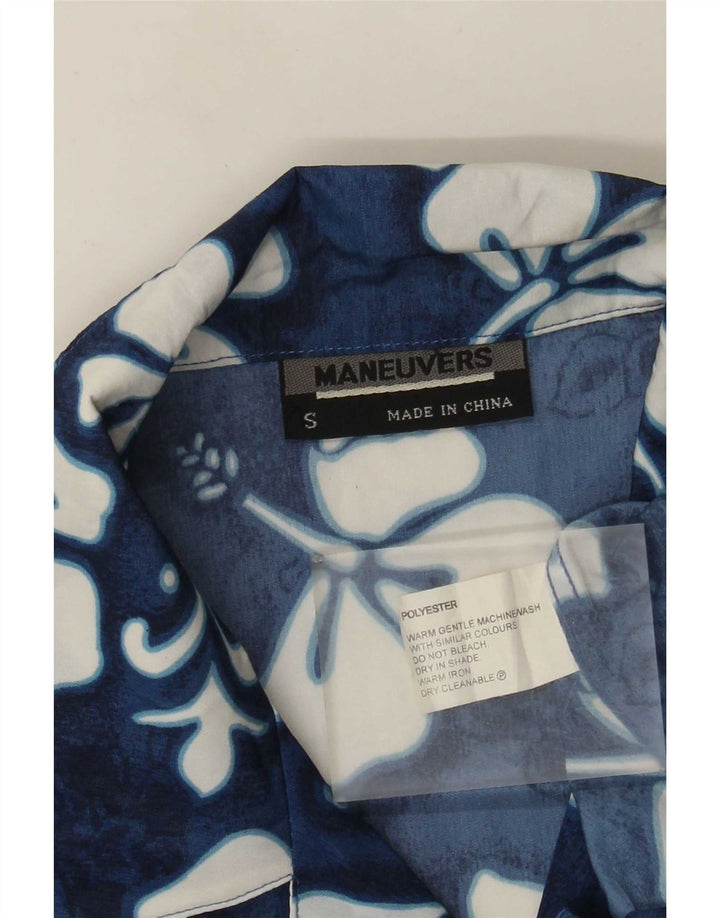 Camisa vintage de manga corta para hombre, poliéster floral azul pequeño
