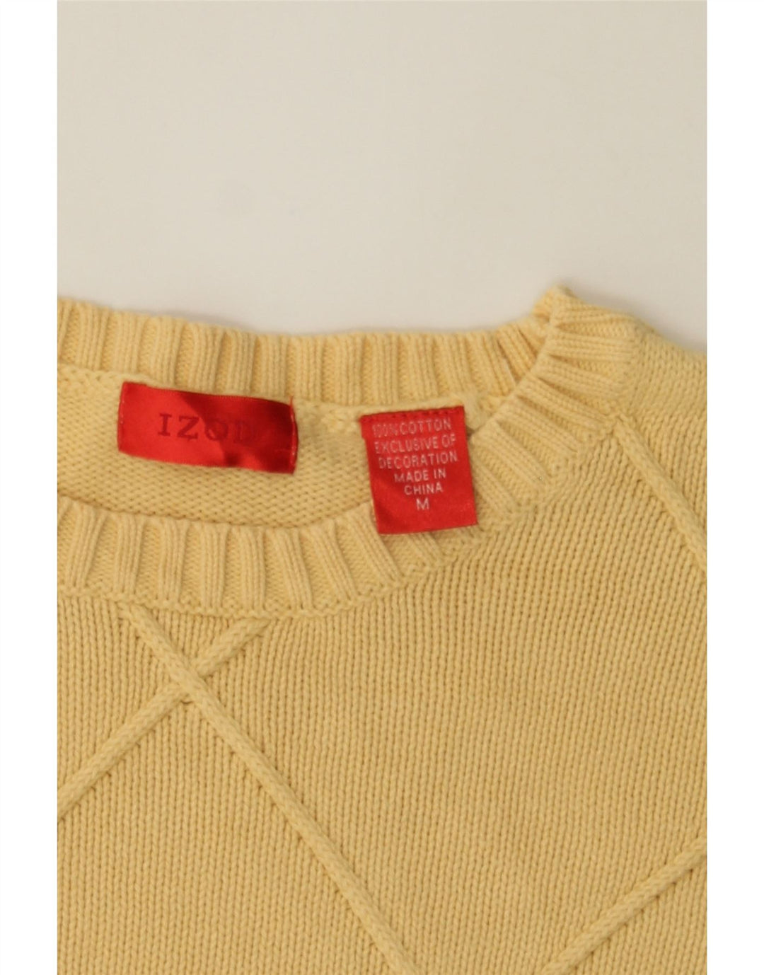 IZOD Mens Crew Neck Jumper Sweater Medium Yellow Check Cotton Vintage Izod and Second-Hand Izod from Messina Hembry 