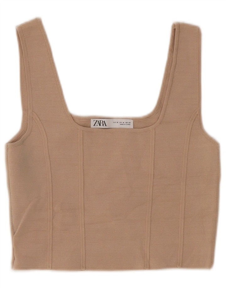 Zara Mujer Crop Top UK 42 Medium Beige Nylon